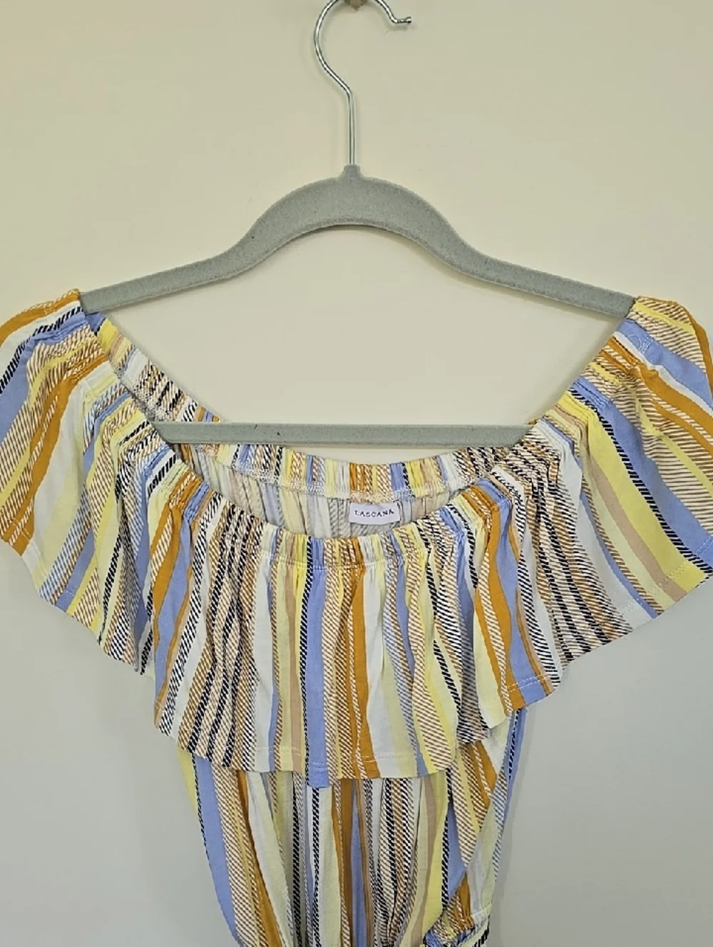 Lascana Off-Shoulder Striped Carmen Flounce Summer Dress in Yellow